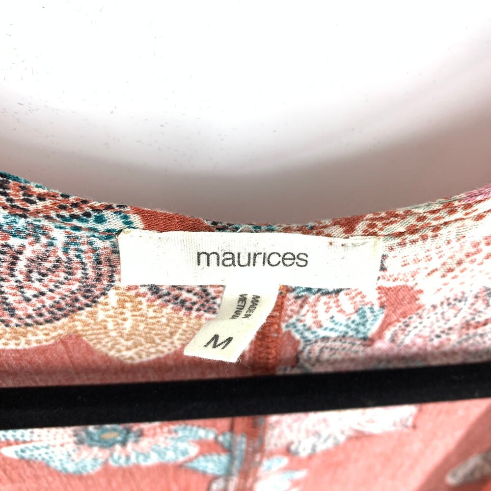 Maurices Women's Size Medium Short Sleeve Kimono Red Floral Print Open Front - Picture 5 of 6